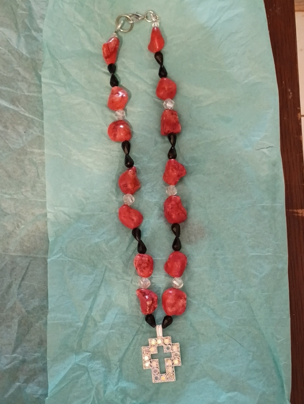 Red Dyed Howlite With AB Cross